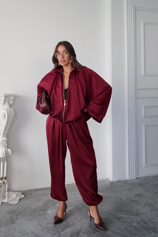 Ello Claret Red Jacket With Oversized Batwing Sleeves Wholesale Clothing 5