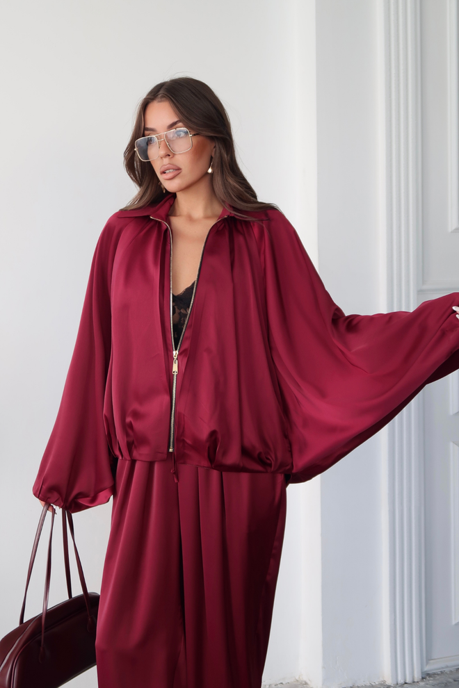 Ello Claret Red Jacket With Oversized Batwing Sleeves Wholesale Clothing Christmas