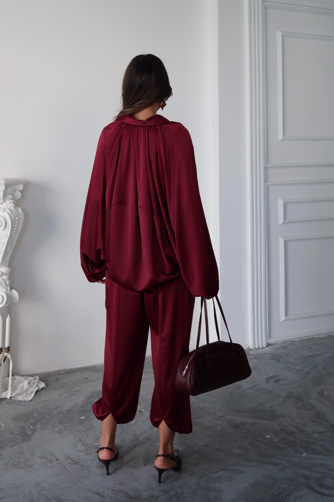 Ello Claret Red Jacket With Oversized Batwing Sleeves Wholesale Clothing Fall