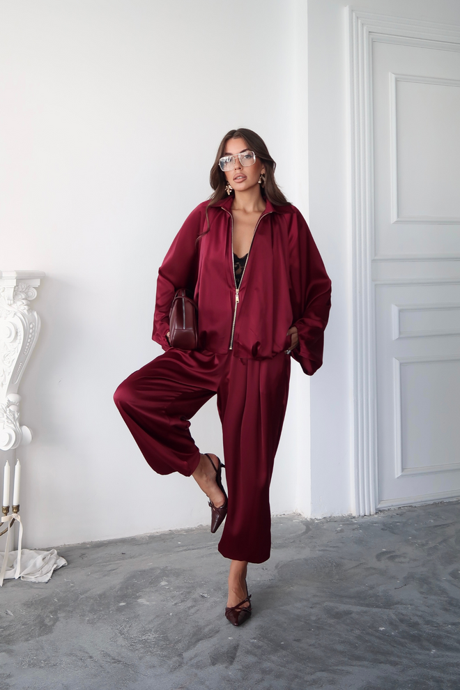 Ello Claret Red Jacket With Oversized Batwing Sleeves Wholesale Clothing Spring