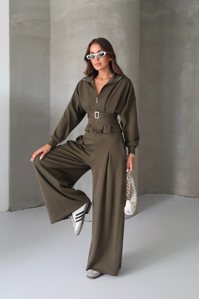 Ello Khaki Eleganti Kasdieninė Apranga Su Palazzo Kelnėmis Didmeninė prekyba drabužiais Kokteilinė