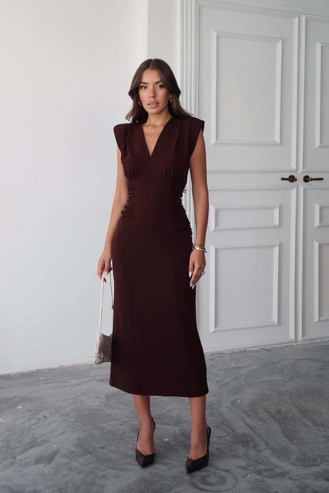 Ello Elegant Brown Sheath Dress With Cap Sleeves Wholesale Clothing Spring