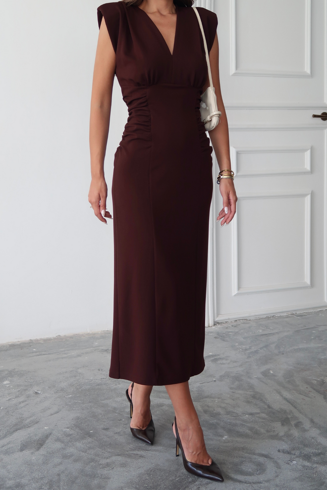 Ello Elegant Brown Sheath Dress With Cap Sleeves Wholesale Clothing 1
