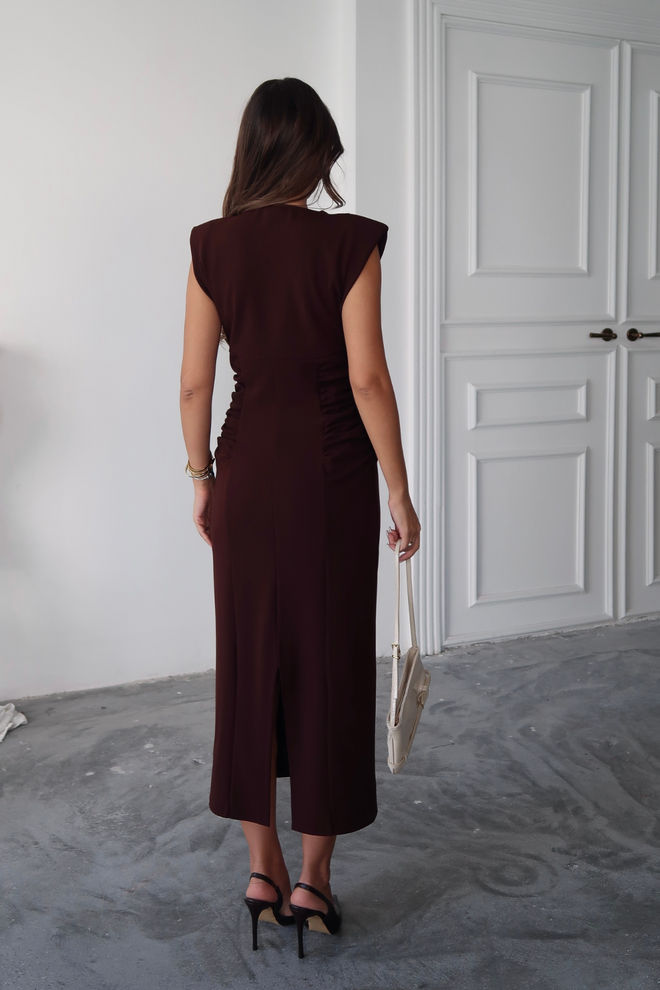 Ello Elegant Brown Sheath Dress With Cap Sleeves Wholesale Clothing Formal