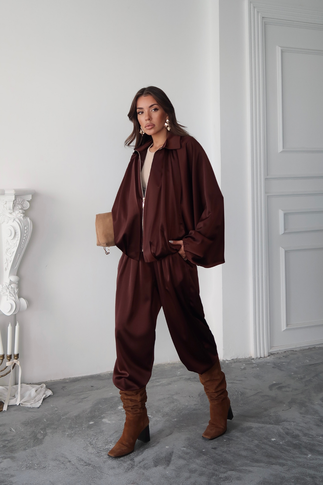 Ello Brown Oversized Windbreaker Jacket With Zip Up Wholesale Clothing 5