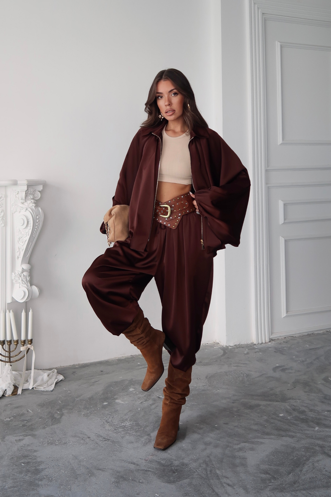 Ello Brown Oversized Windbreaker Jacket With Zip Up Wholesale Clothing Vintage