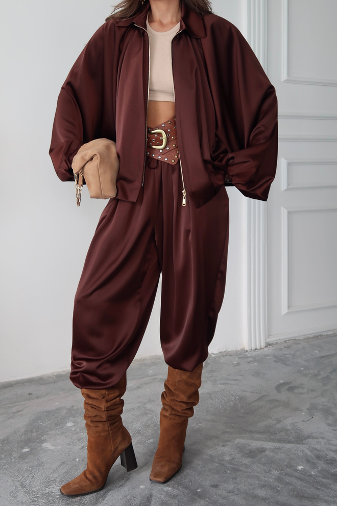 Ello Brown Oversized Windbreaker Jacket With Zip Up Wholesale Clothing 1