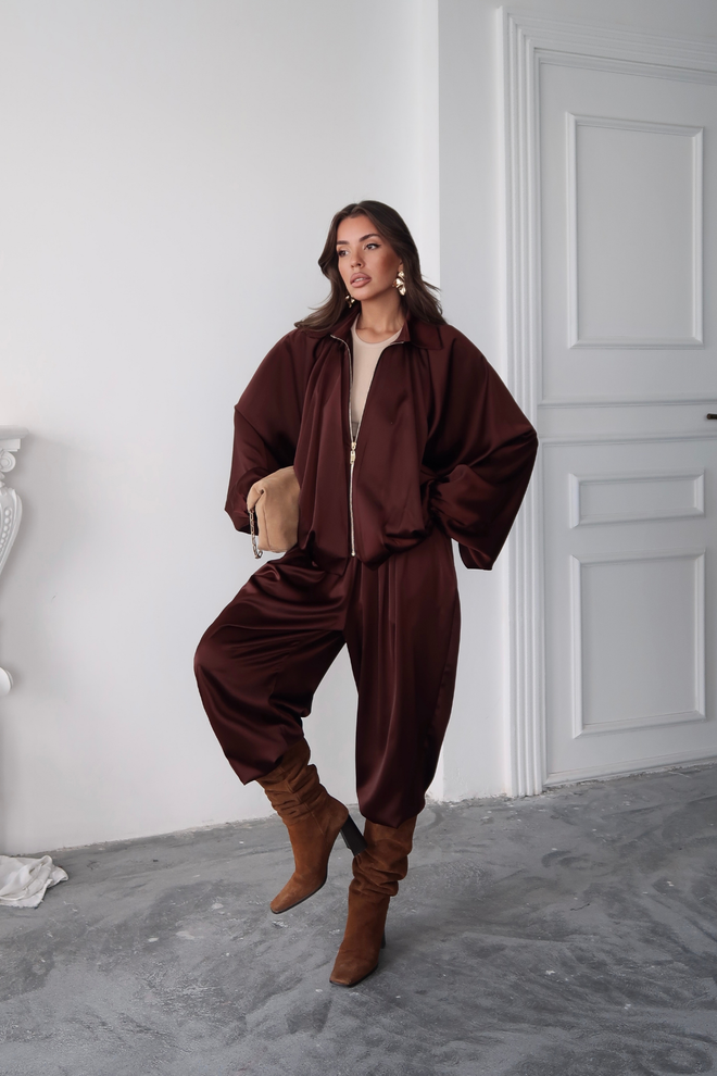 Ello Blouson Coupe Vent Brun Grande Taille Fermeture Éclair Vêtements en gros Décontracté