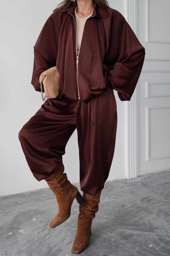 Ello Brown Oversized Windbreaker Jacket With Zip Up Wholesale Clothing Lounge