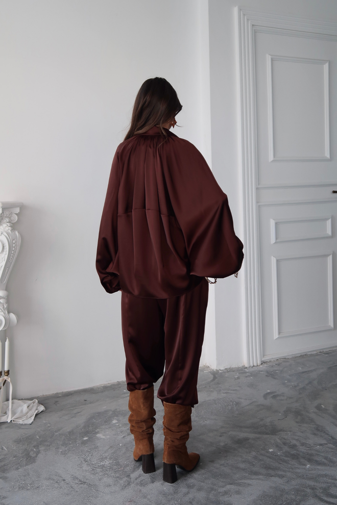 Ello Brown Oversized Windbreaker Jacket With Zip Up Wholesale Clothing Fall