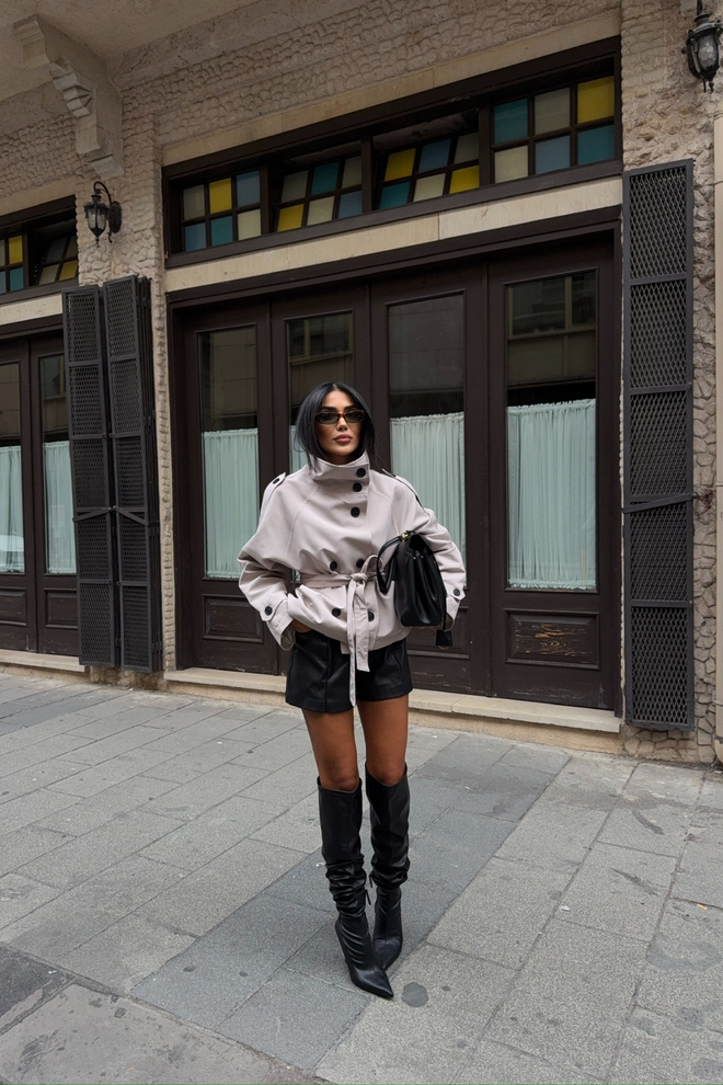 Ello Beiger Eleganter Zweireiher Trenchcoat Großhandelskleidung Lässig