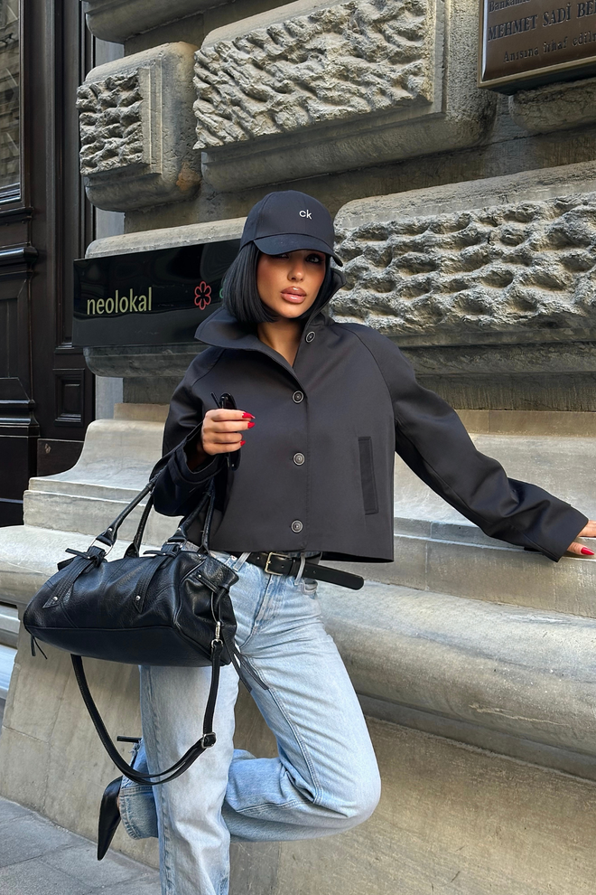 Ello Veste Chemise Shacket Noire Vêtements en gros Décontracté