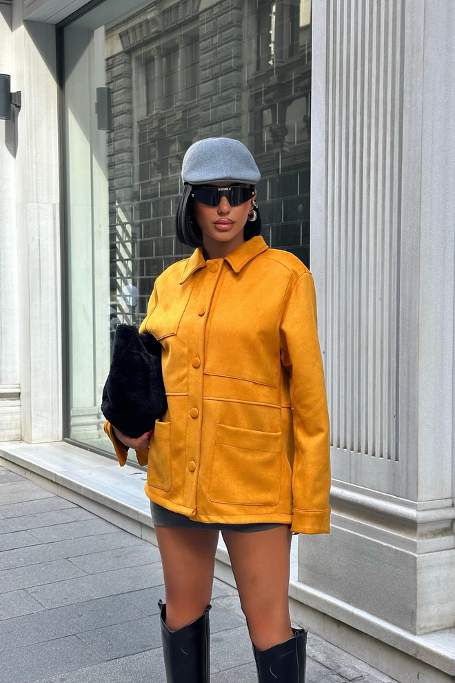 Ello Orange Oversized Casual Streetwear Jacket Wholesale Clothing Spring