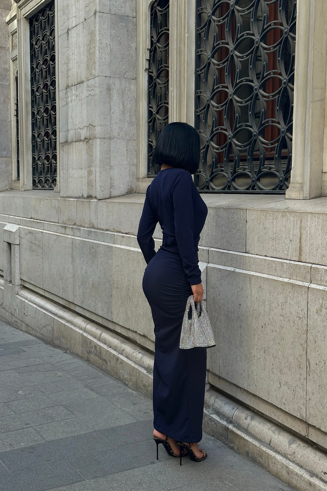 Ello Κομψό Φόρεμα Bodycon Σε Μπλε Μαρέν Με V neck Χονδρικό εμπόριο ενδυμάτων Επίσημο