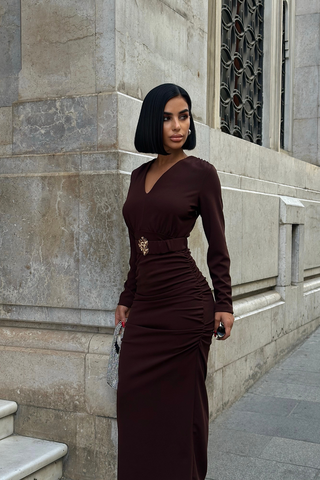 Ello Κομψό Καφέ Bodycon Μάξι Φόρεμα Χονδρικό εμπόριο ενδυμάτων 1