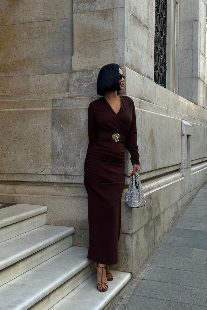 Ello Κομψό Καφέ Bodycon Μάξι Φόρεμα Χονδρικό εμπόριο ενδυμάτων Εργασία