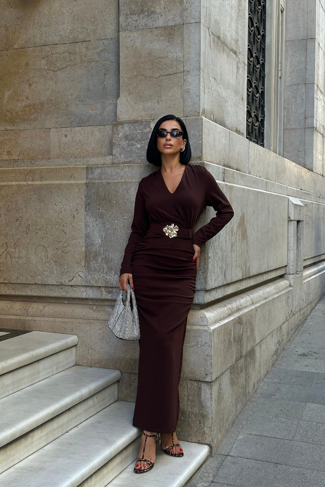 Ello Κομψό Καφέ Bodycon Μάξι Φόρεμα Χονδρικό εμπόριο ενδυμάτων Σέξι