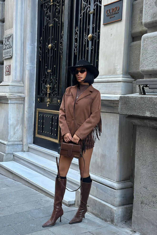 Ello Καφέ Western Casual Κομψό Μπουφάν Χονδρικό εμπόριο ενδυμάτων 1
