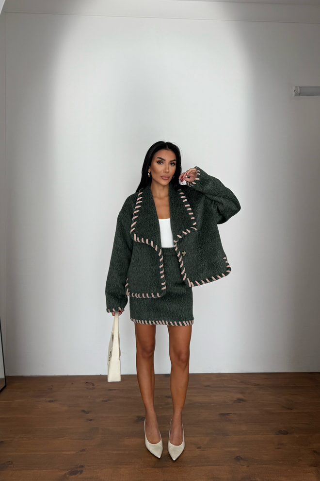 Ello Zielony Elegancki Formalny Bodycon Mini Komplet Hurtowa sprzedaż odzieży Casual