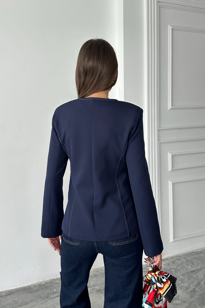 Ello Elegantný Priliehavý Jednoradový Blazer Bunda Navy Blue Veľkoobchod s oblečením Formálny