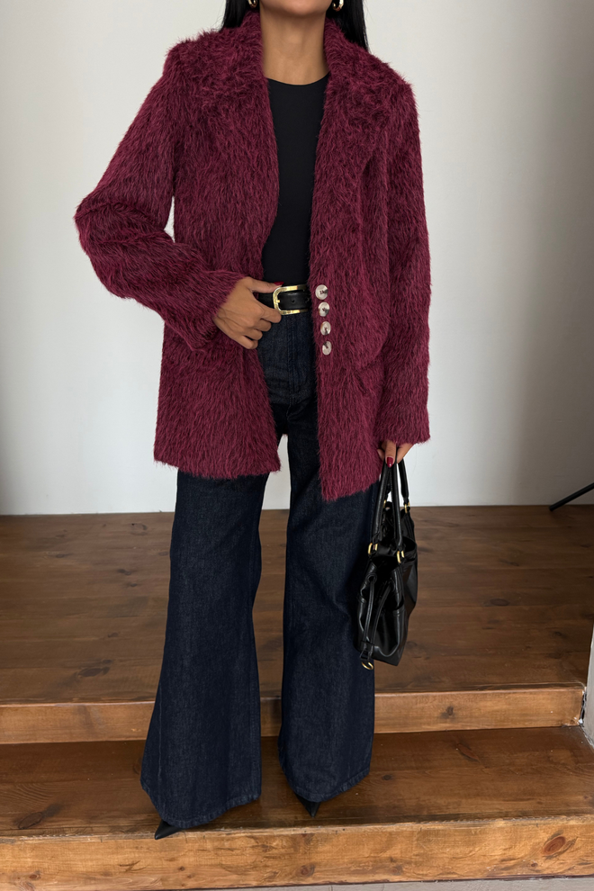 Ello Claret Red Elegant Single Breasted Blazer Jacket Wholesale Clothing Work