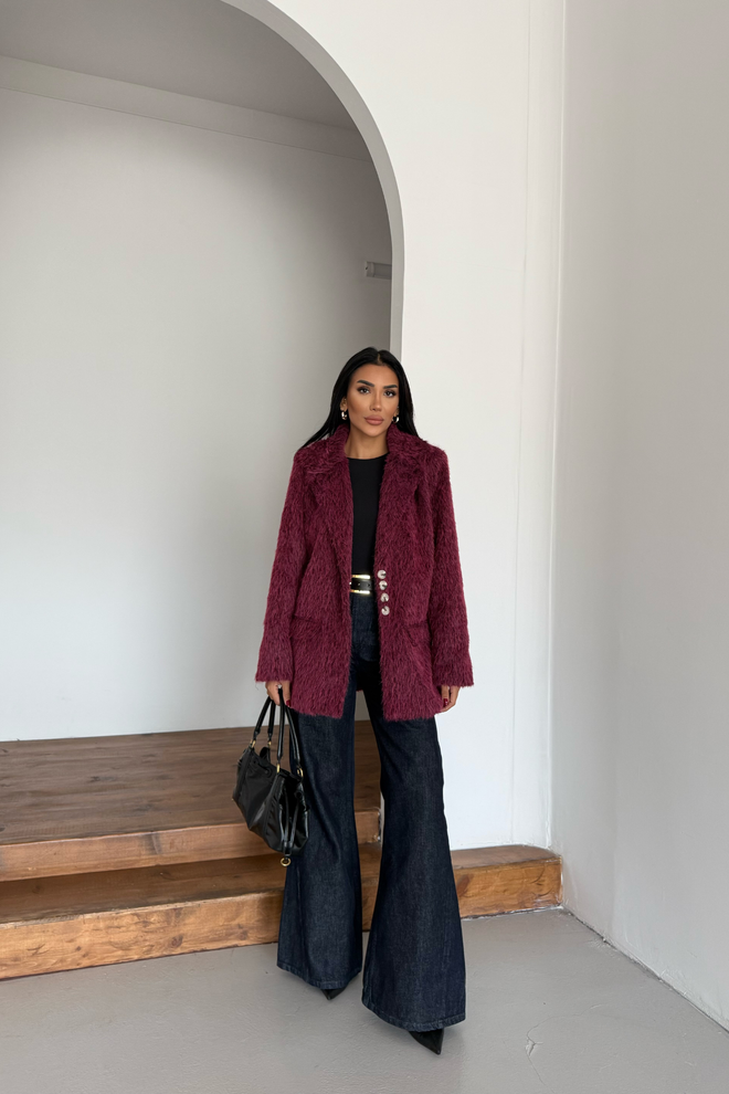 Ello Claret Red Elegant Single Breasted Blazer Jacket Wholesale Clothing 1