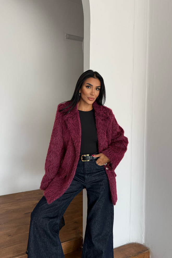 Ello Claret Red Elegant Single Breasted Blazer Jacket Wholesale Clothing Vintage