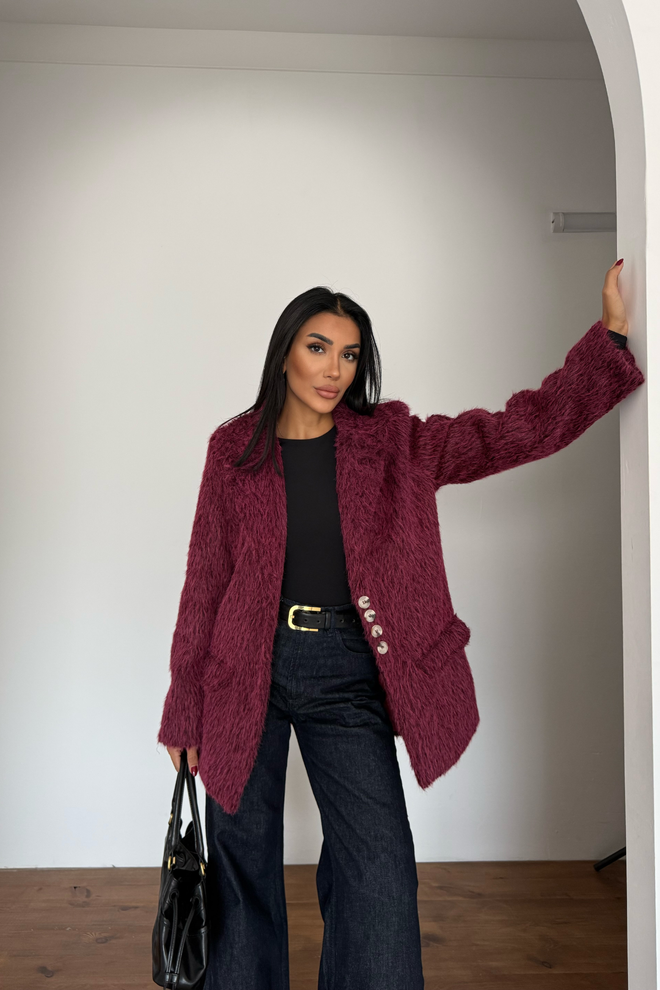 Ello Claret Red Elegant Single Breasted Blazer Jacket Wholesale Clothing Fall