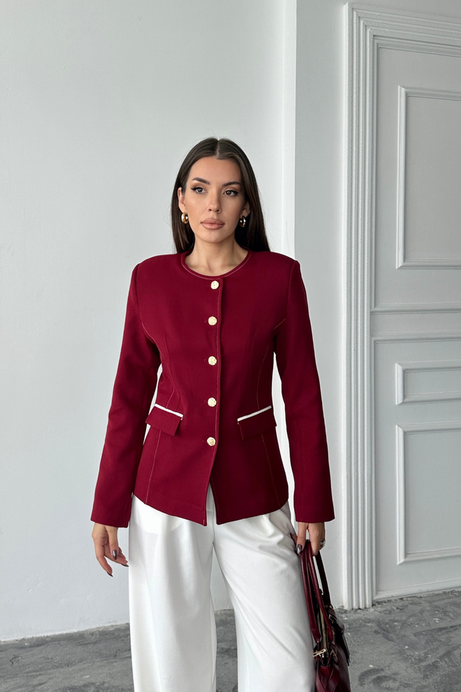 Ello Klarrot Elegante Einreihiger Blazer Jacke Großhandelskleidung Formal