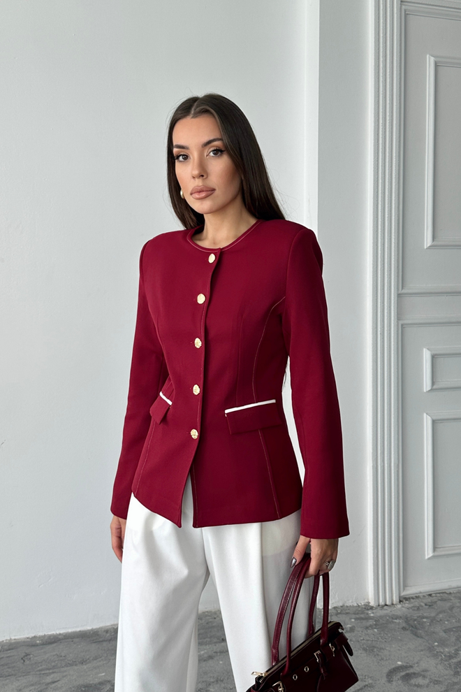 Ello Vermelho Clarete Jaqueta Blazer Elegante Single breasted Roupas por atacado Vintage