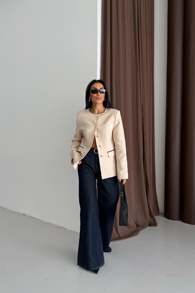 Ello Jaqueta Bege Slim Fit De Um Só Peito Roupas por atacado Vintage