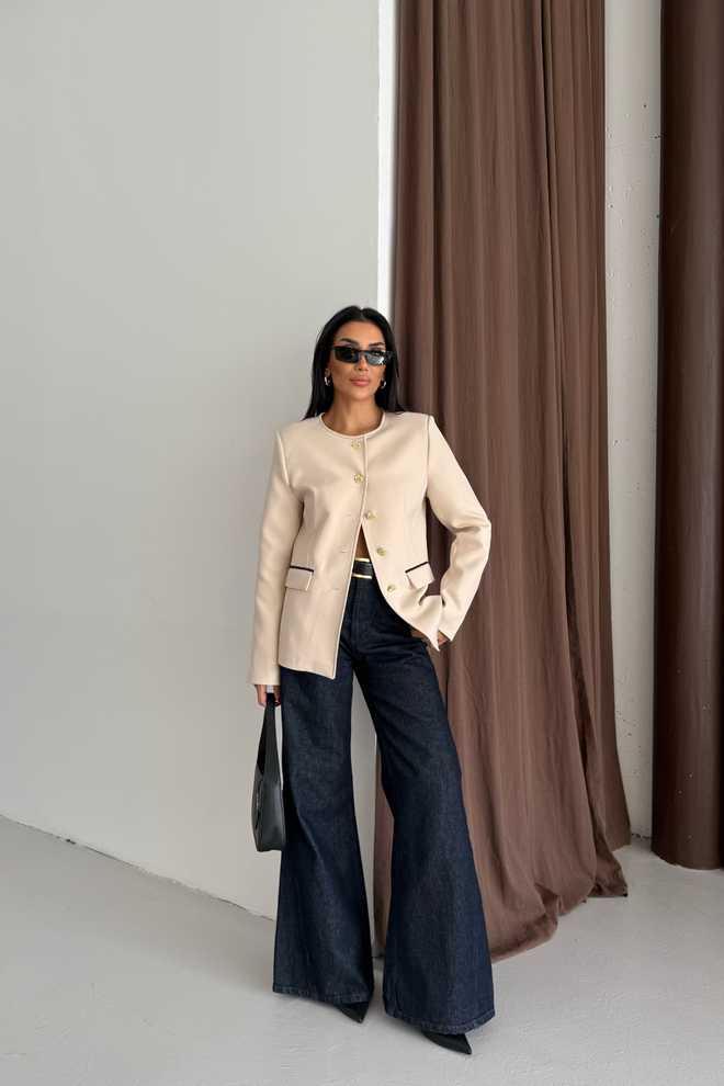 Ello Beige Single Breasted Slim Fit Jacket Wholesale Clothing Spring