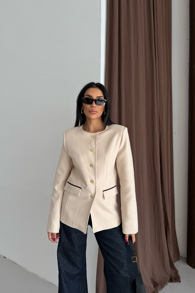 Ello Beige Single Breasted Slim Fit Jacket Wholesale Clothing Work