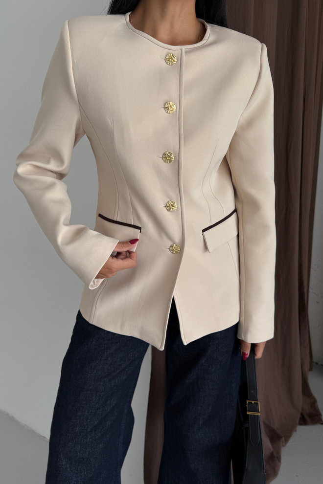 Ello Beige Single Breasted Slim Fit Jacket Wholesale Clothing 1