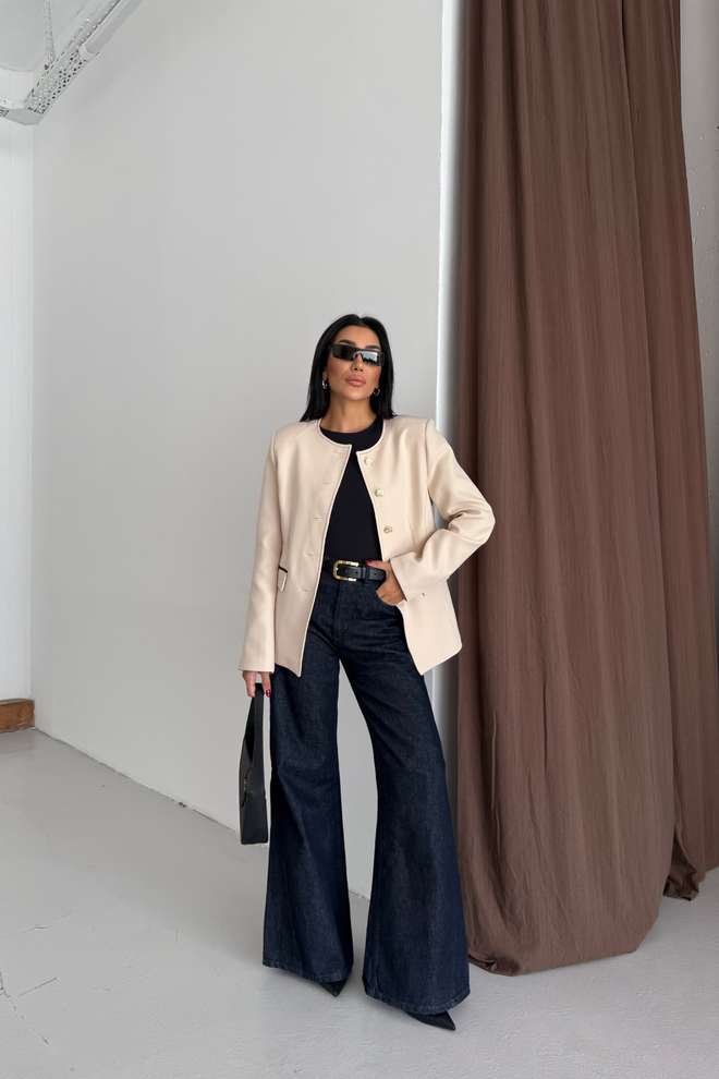 Ello Beige Single Breasted Slim Fit Jacket Wholesale Clothing Formal