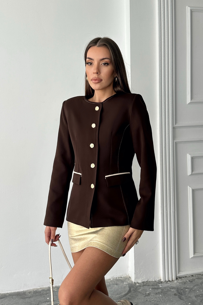 Ello Jaqueta Castanha Elegante Blazer Single Breasted Roupas por atacado Vintage