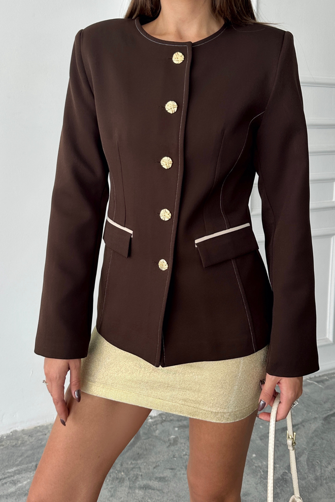 Ello Brown Elegant Single Breasted Blazer Jacket Wholesale Clothing 1