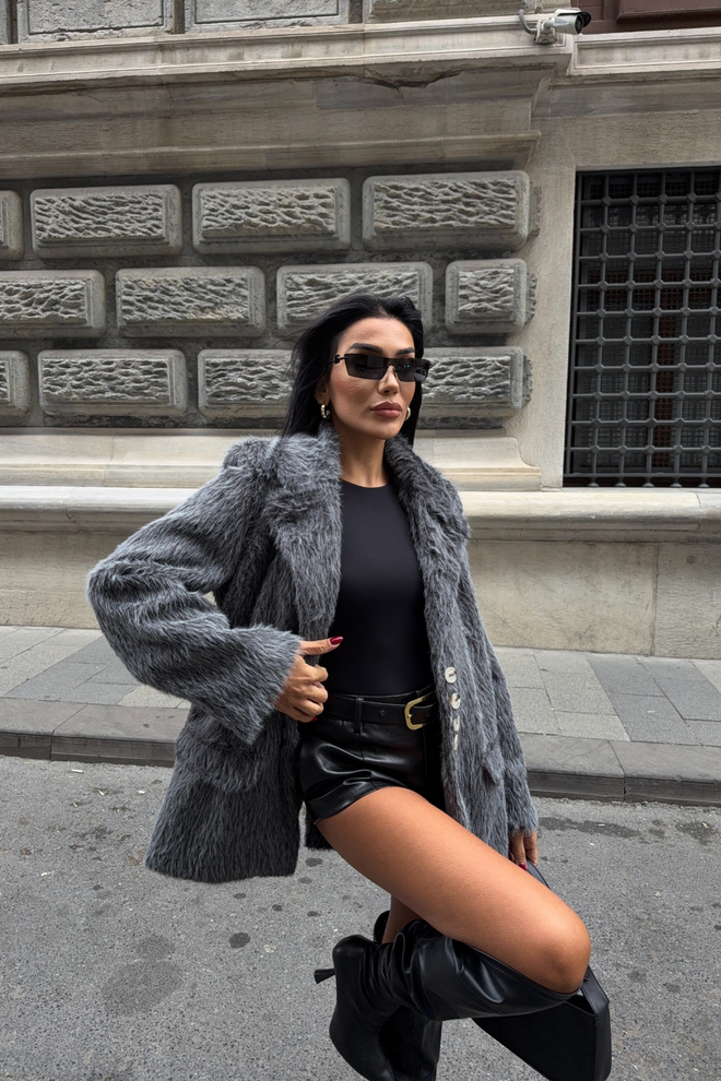 Ello Grey Elegant Single Breasted Blazer Jacket Wholesale Clothing Vintage