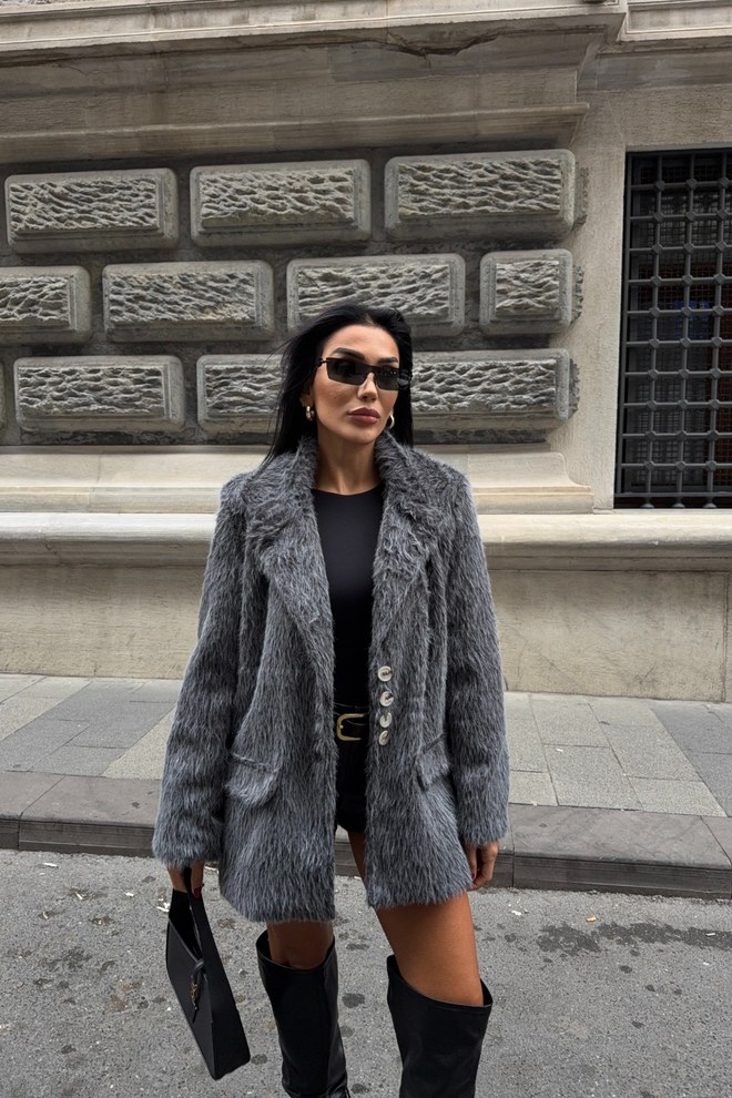 Ello Grey Elegant Single Breasted Blazer Jacket Wholesale Clothing Fall