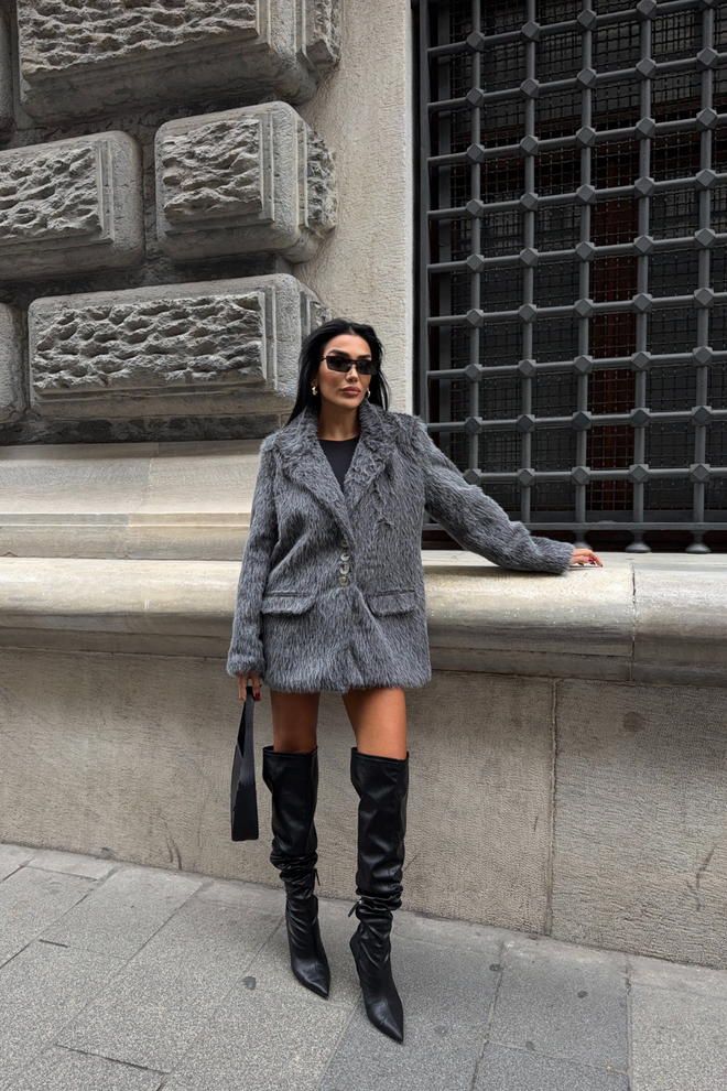 Ello Grey Elegant Single Breasted Blazer Jacket Wholesale Clothing Work