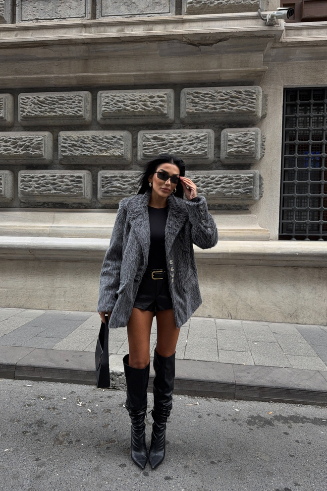 Ello Grey Elegant Single Breasted Blazer Jacket Wholesale Clothing Christmas