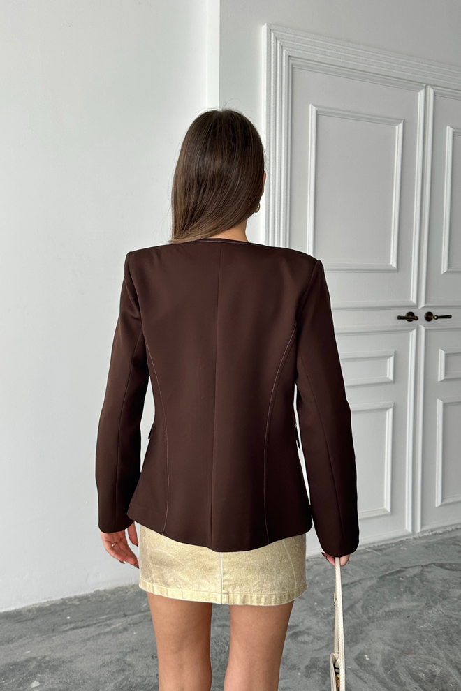 Ello Brown Elegant Single Breasted Blazer Jacket Wholesale Clothing Cocktail