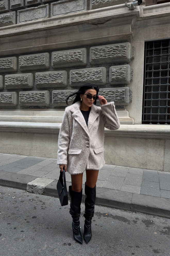 Ello Beige Elegant Single Breasted Blazer Jacket Wholesale Clothing Vintage