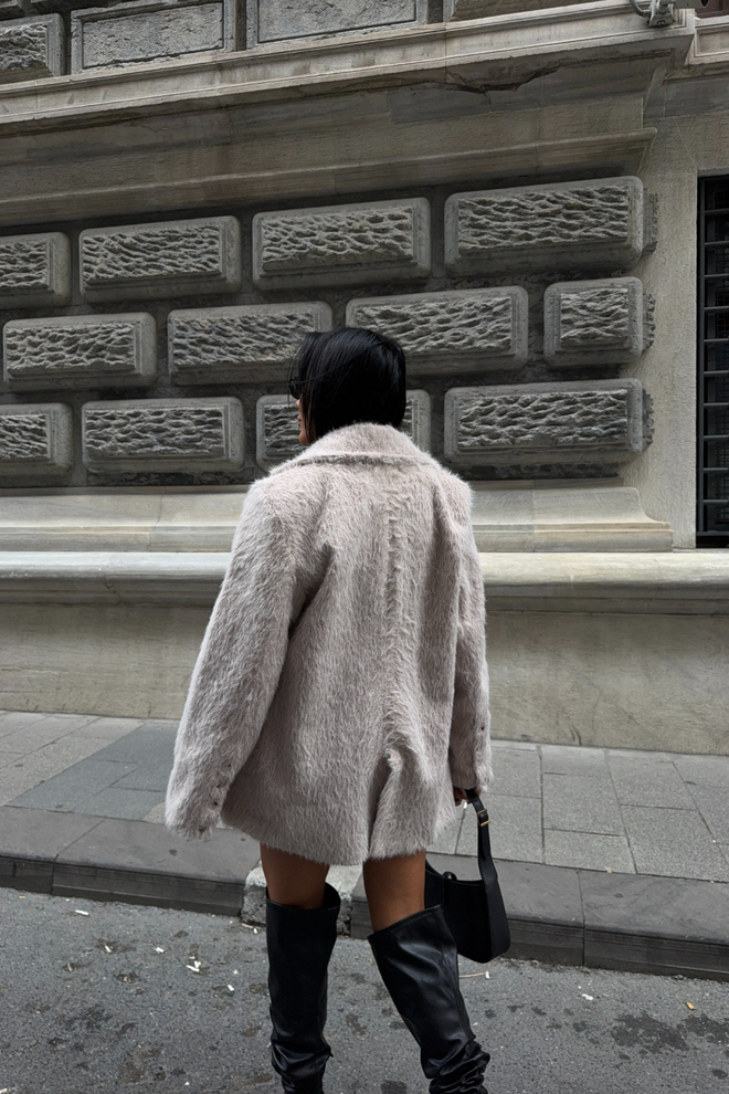 Ello Beige Elegant Single Breasted Blazer Jacket Wholesale Clothing Formal