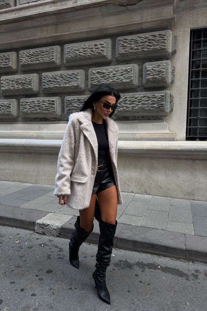 Ello Beige Elegant Single Breasted Blazer Jacket Wholesale Clothing Fall