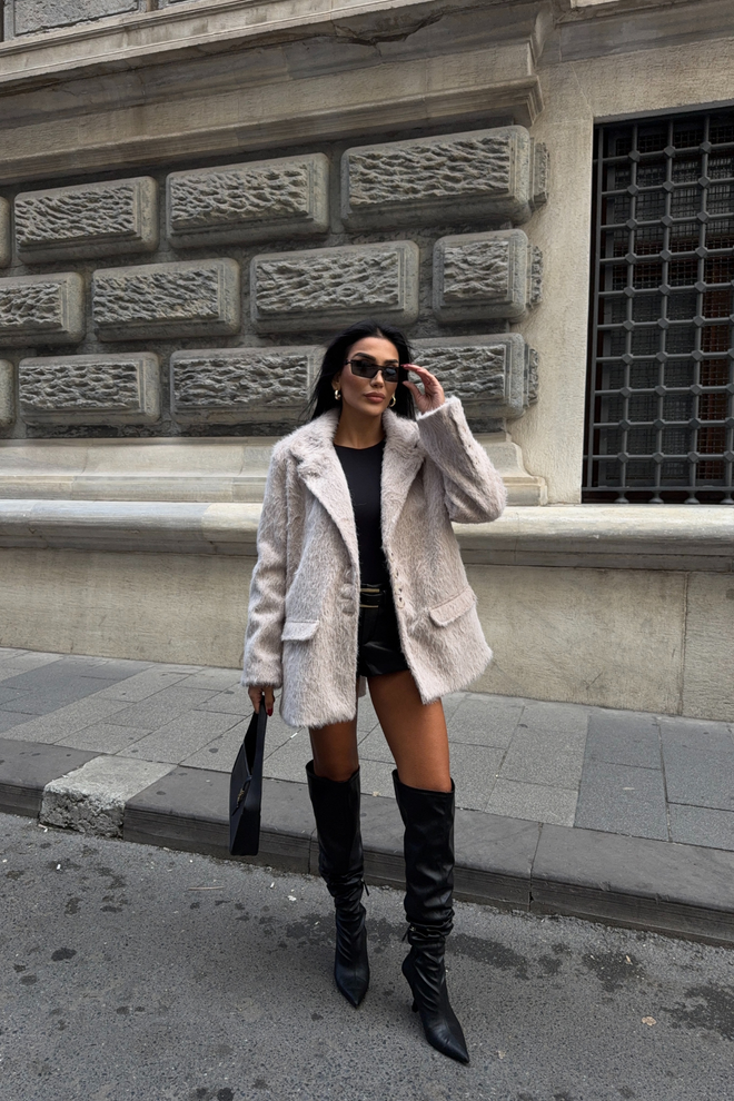 Ello Beige Elegant Single Breasted Blazer Jacket Wholesale Clothing Spring