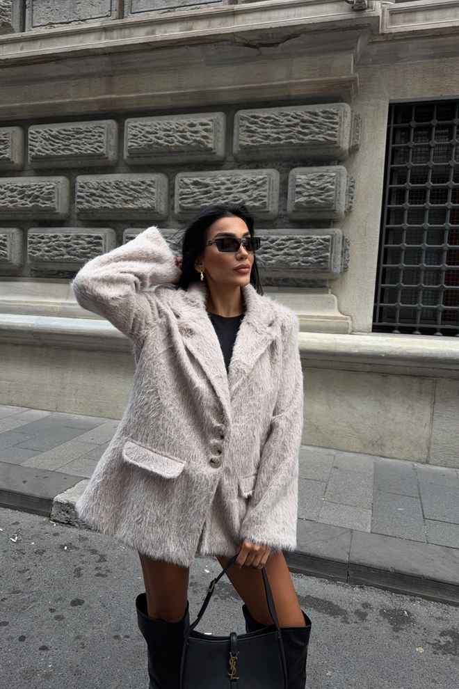 Ello Beige Elegant Single Breasted Blazer Jacket Wholesale Clothing Sexy