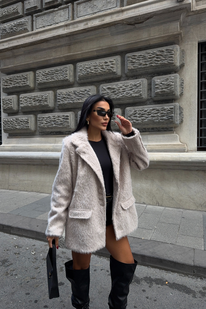 Ello Beige Elegant Single Breasted Blazer Jacket Wholesale Clothing Cocktail