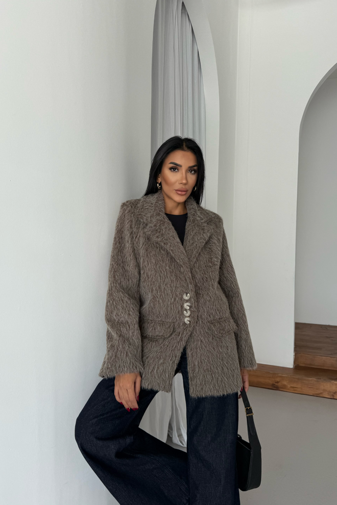 Ello Brown Elegant Single Breasted Blazer Jacket Wholesale Clothing Work