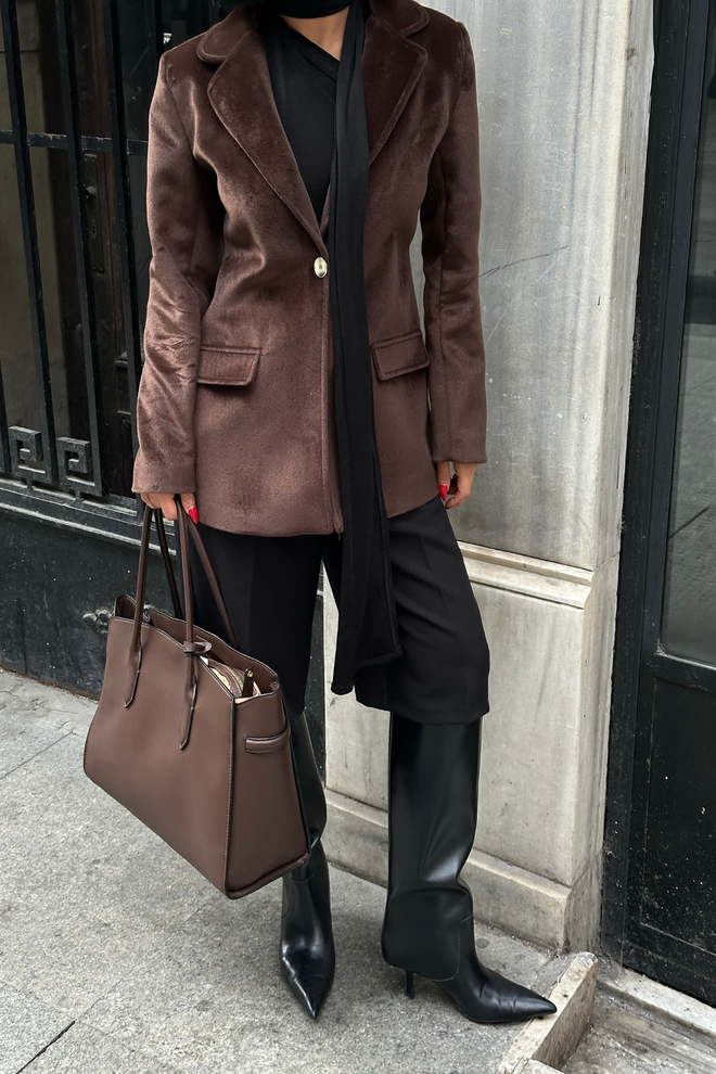 Ello Brown Elegant Single Breasted Blazer Jacket Wholesale Clothing 1